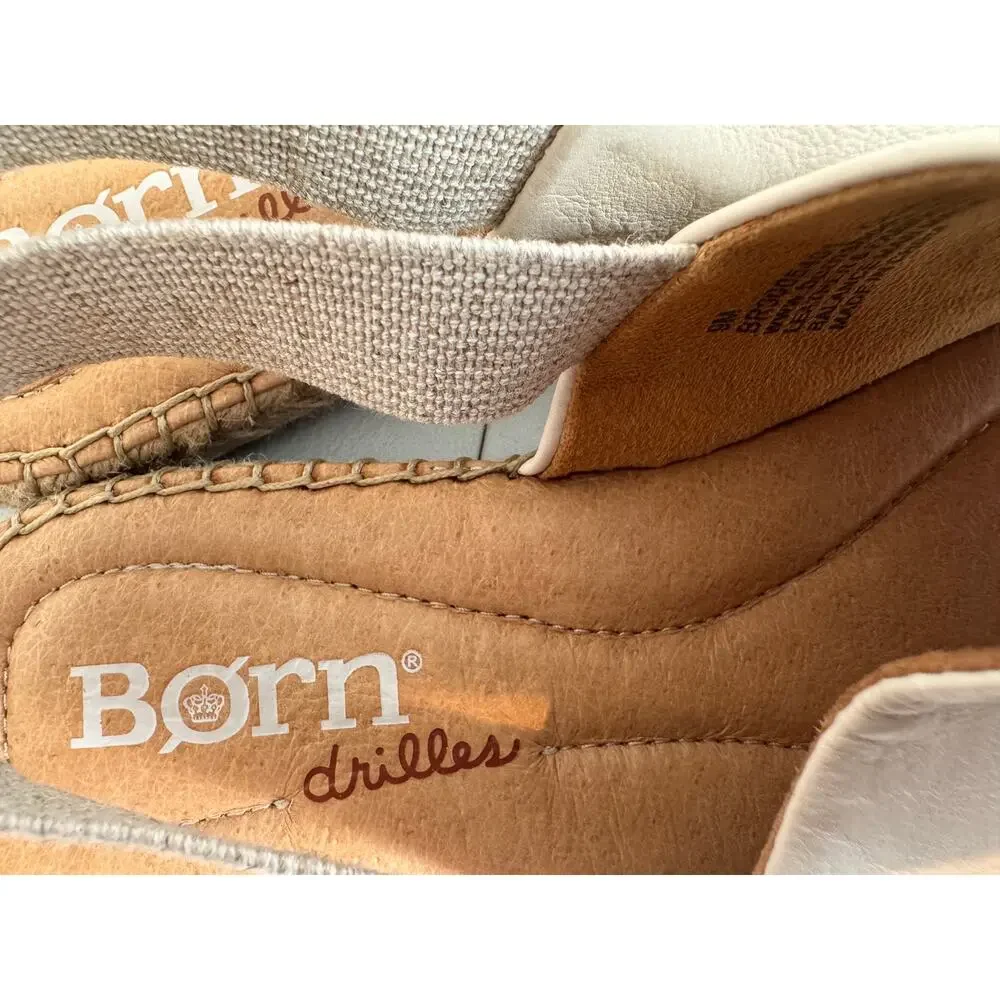 Born San Isabel Slingback espadrille sandals cream leather elastic heel strap  9